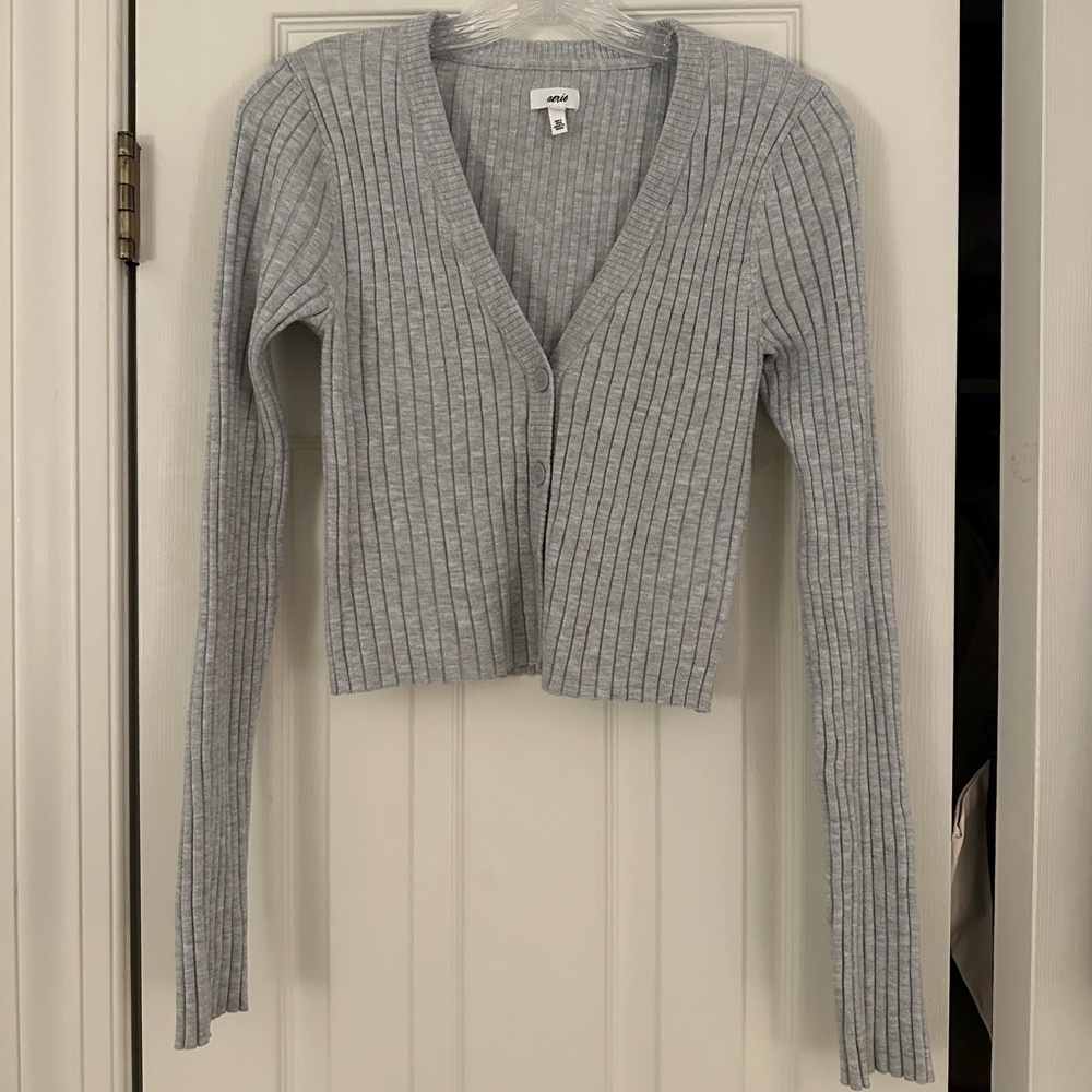 Aerie cropped heathered grey sweater